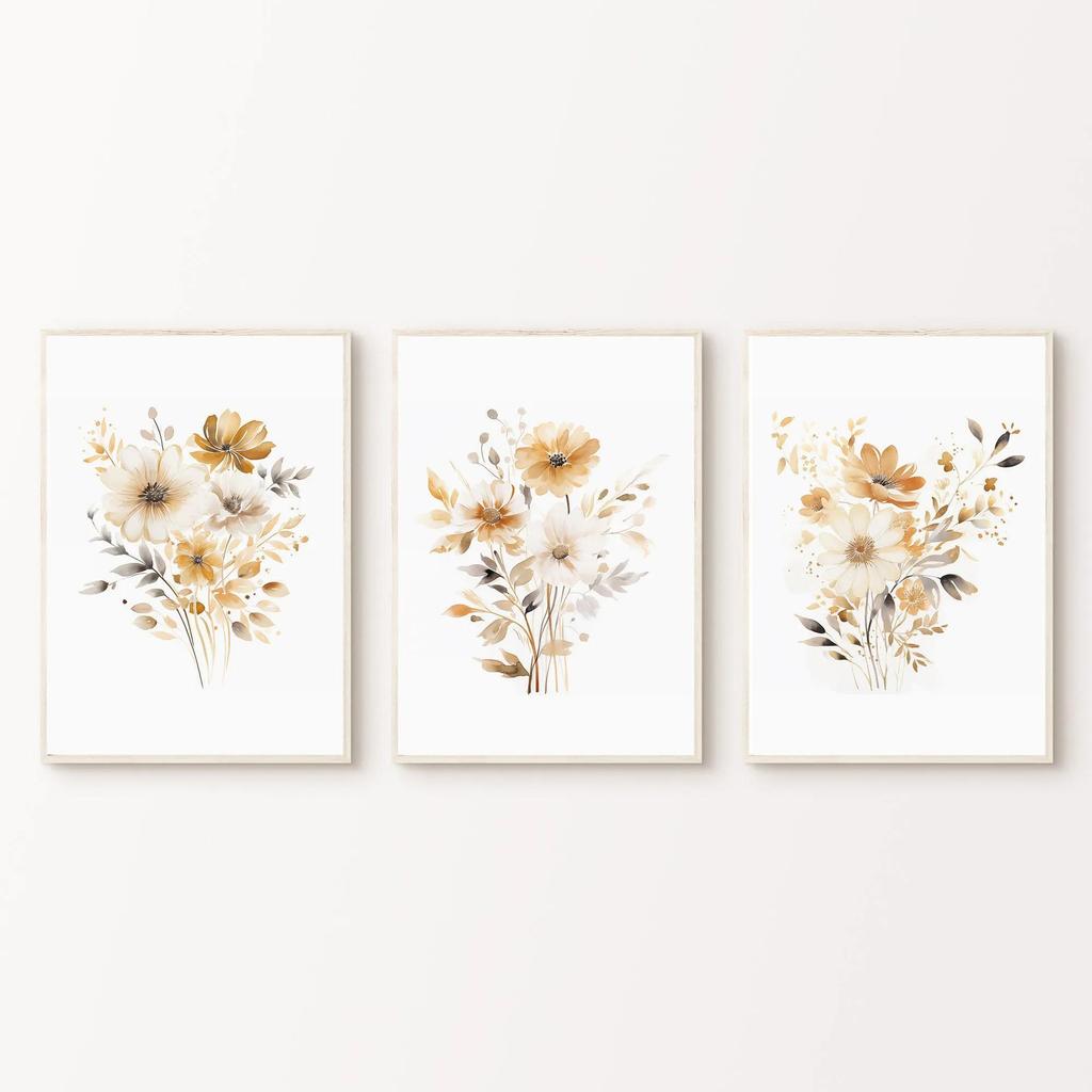 Set di 3 Stampe Floreali di Campo ad Acquerello Neutro / Decorazione Murale Minimalista Boho / Arte Murale Botanica Stampabile / Poster con Stampe di Rami