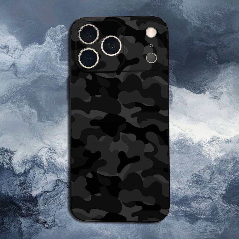 Fashion Camouflage Case For iPhone 15,16,12,14,17,13,11,Plus,Pro Max,8,7,XR,SE,XS,X,Mini,Soft Silicone Black