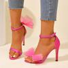 Fashion Asymmetrical Bow High Heels Summer New Beautiful One-line Belt Niche Stiletto Sexy Banquet Non-slip Women's Sandals