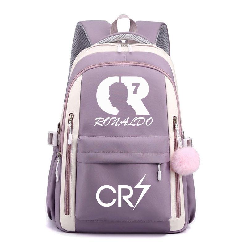 Football Star Cute Backpack Cr7 Primary And Secondary School Student Schoolbag Color Matching Waterproof And Wear-Resistant Backpack