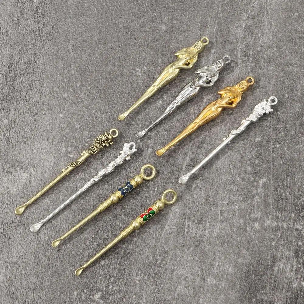 1Pc Portable Ear Spoons Retro Brass Dragon Ear Cleaning Tool Outdoor Remover Cleaner Curette Ear Pick Wax Keychain Pendants