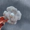 Elegant Zircon & Pearl Flower Brooch: Gold-Plated Copper, DIY with Diamonds