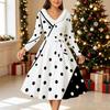 Women Geometric Pattern Print Midi Dress, Long Sleeve V‑Neck Furry Trim A‑Line Party Dress, Christmas Limited Edition