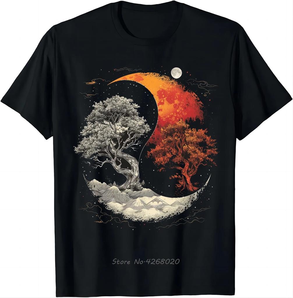 Chinese Style Taiji Picture Printed Men's T-shirt Chinese Yin-Yang Picture 100% Cotton T-shirt Hip Hop Streetwear Trend