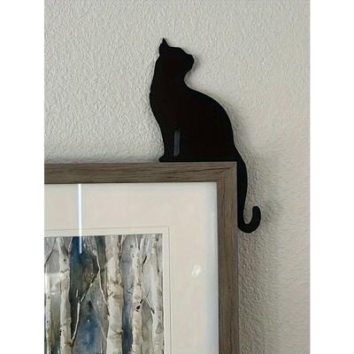 Black Metal Cat Shape Decor Corner Wall Ornament Home Accent Gift