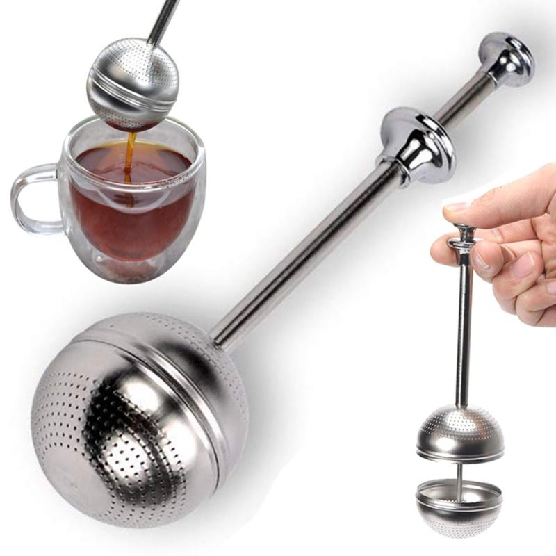Lebensmittelechte Edelstahl-Teekanne Teesieb, Einziehbarer sphärischer Netztee-Infuser-Filter,