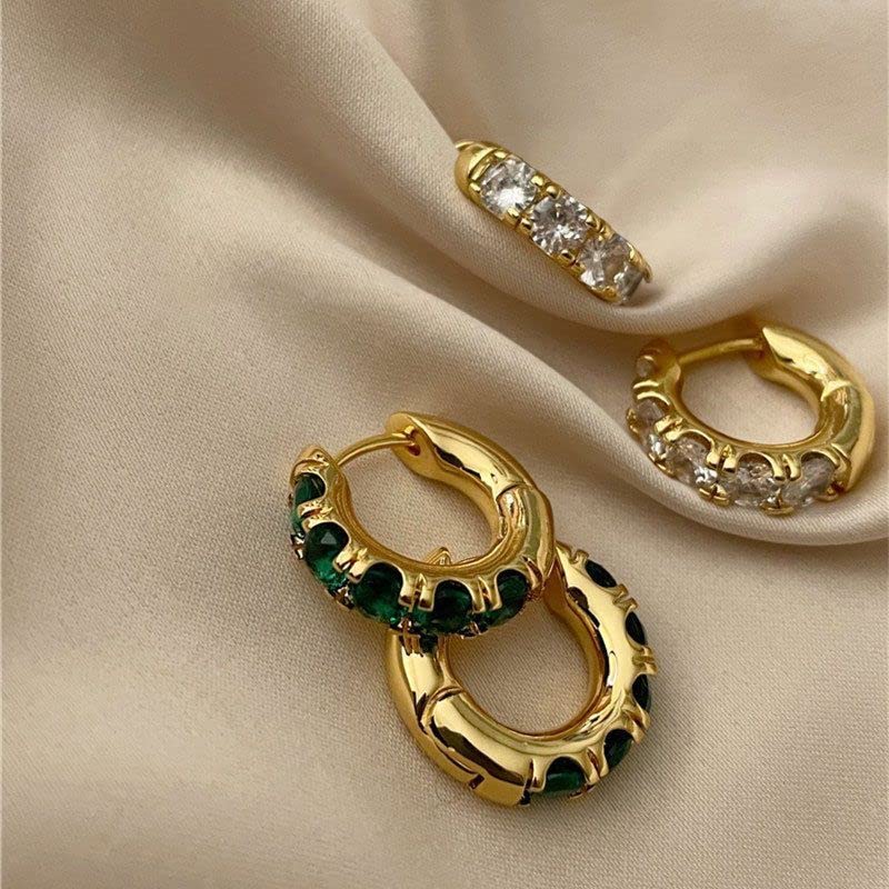AREUM Earrings and Rings, Jimin Motif, Set of 2, Gold and Green, One-Touch Earrings (Gold and Clear)