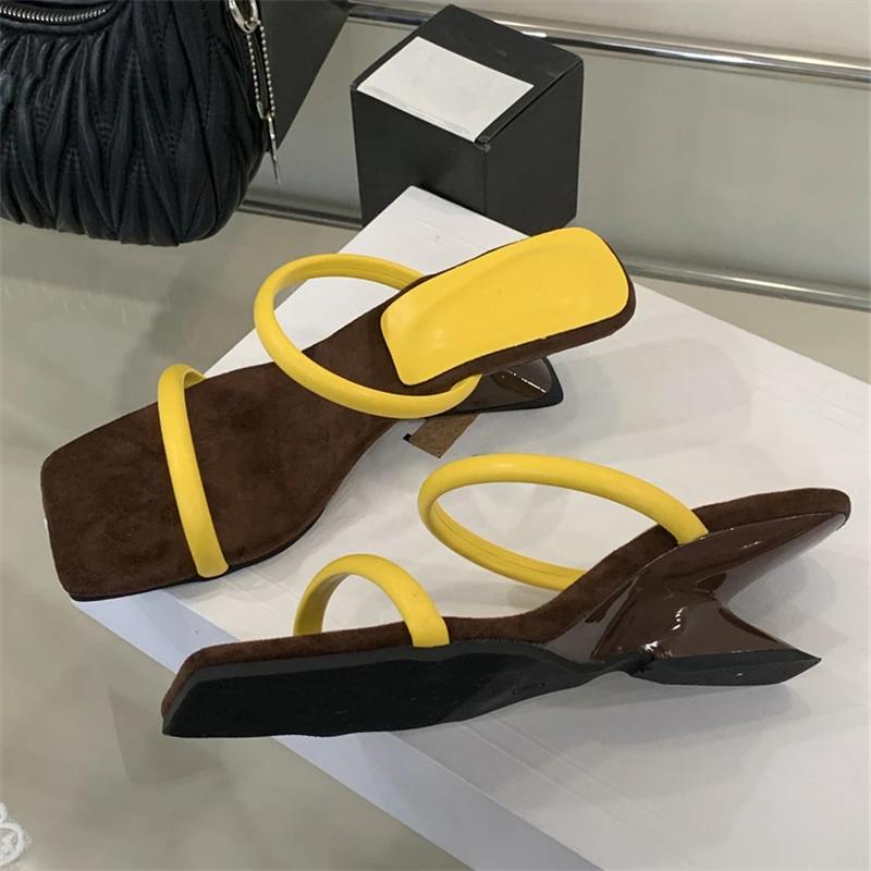 Eilyken Summer Square Toe Woman Slippers Pumps Design Narrow Band Strange Low Heels Female Shoes Zapatos De Mujer