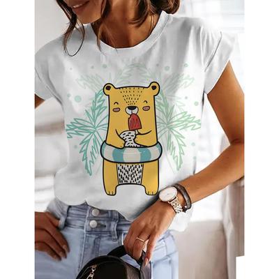 3D Niedliches Cartoon-Print Damen T-Shirt Sommer O-Ausschnitt Lässig Kurzarm Oberteile Weiblich Locker Mode Pullover Für Damen Täglich