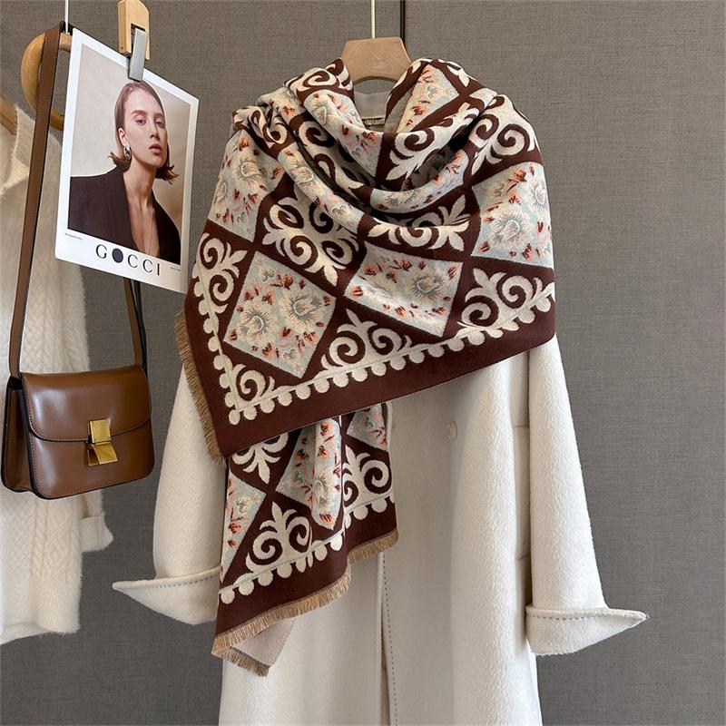 Winter Warm Cashmere Scarf for Women Luxury Print Pashmina Shawl Wrap Neckerchief Female Bufanda Echarpe Design Headband