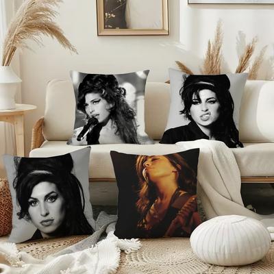 Singer A-Amy W-Winehouse Pillow Case Square Double-Sided Printing Short Plush Sofa Cushion Cover Bedroom Bedside Pillow
