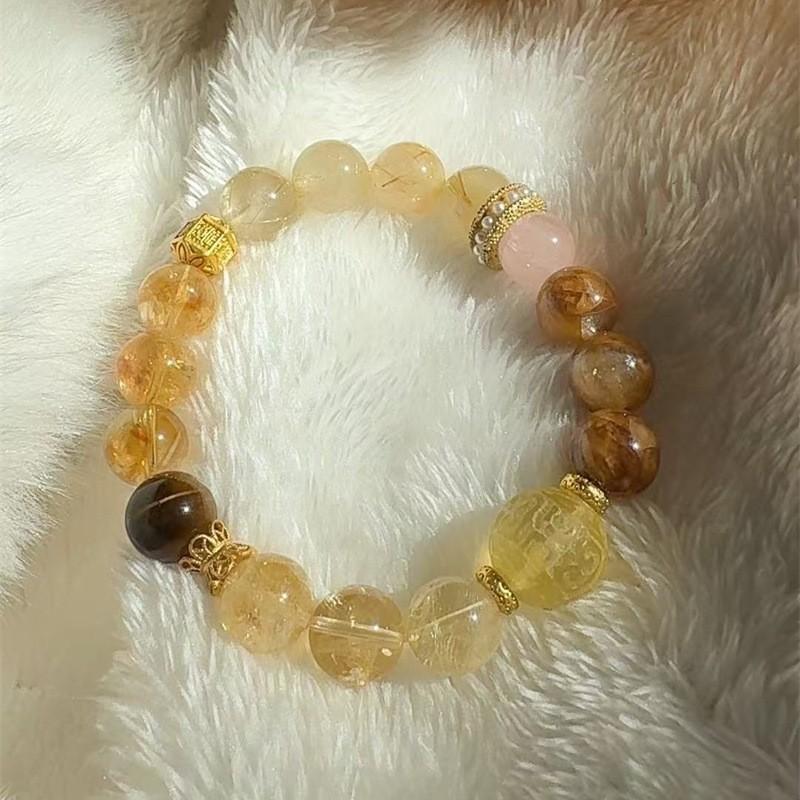 Natural Crystal Multi-Gemstone Five Elements Bracelet - Gold, Wood, Water, Fire, Earth Balance - Innovative and Popular Cultural Creation Bracelet