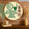 2D Flat, 1pc Round Aluminum Bathroom Sign, Italian "Si Prega Di Gettare Solo Carta Igenica" Quote, Vintage Distressed Design with Toilet & Waste