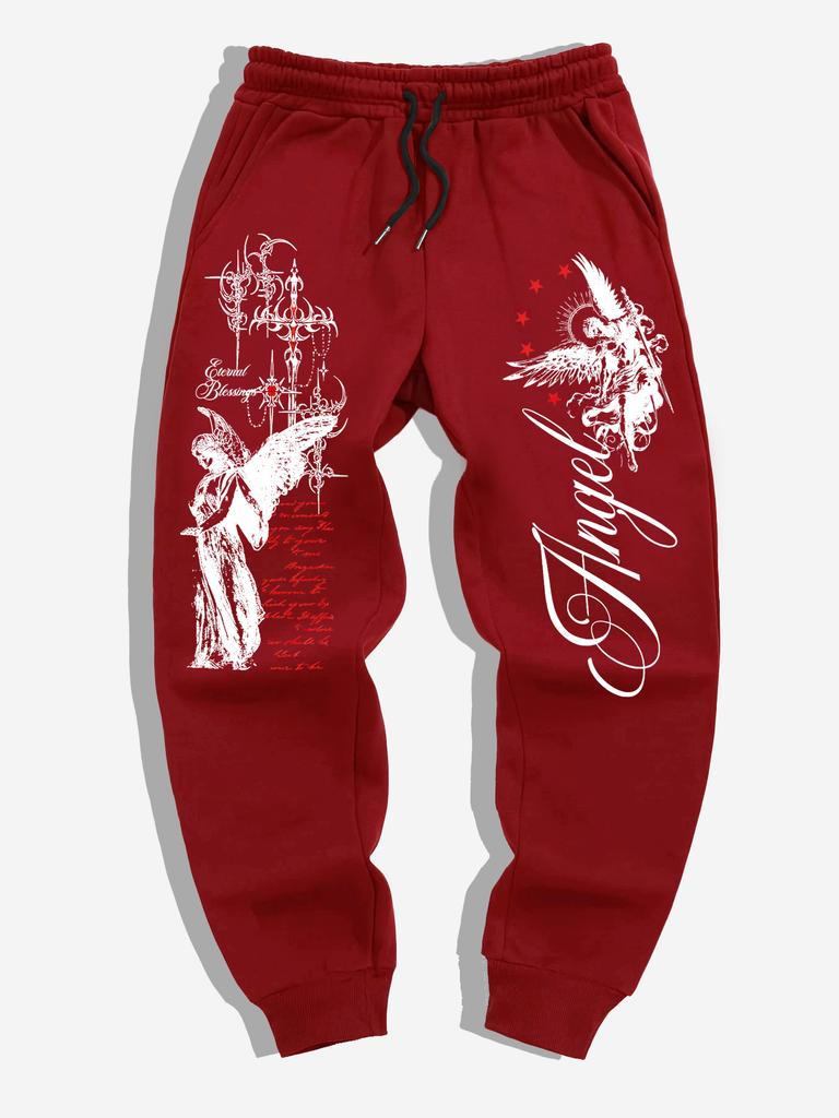 [Dark Street Style] Men's Angel-Print Sweatpants – American High-Street Outdoor Casual Jogging Pants