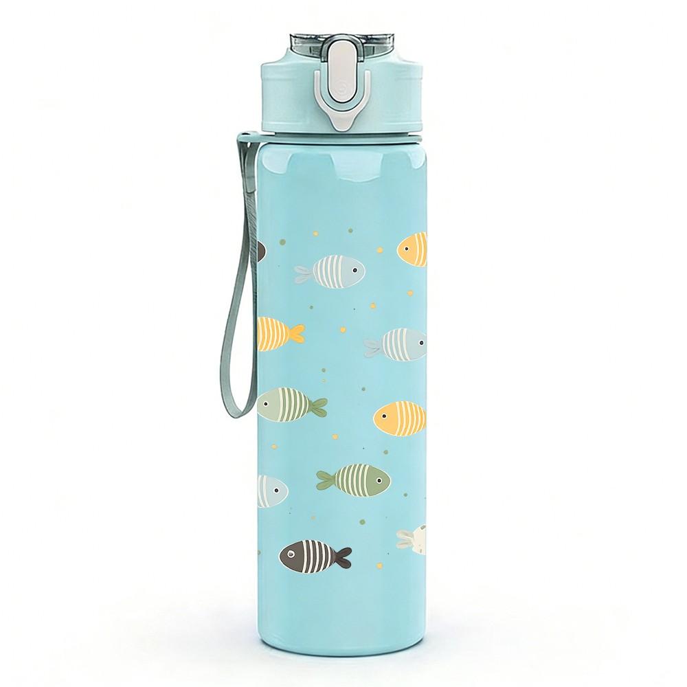 1PC Small Fish Seamless Pattern 750ml Color Plastic Sports Water Bottle Leakproof Flip Straw Lid Suitable for Sports Office Home Use