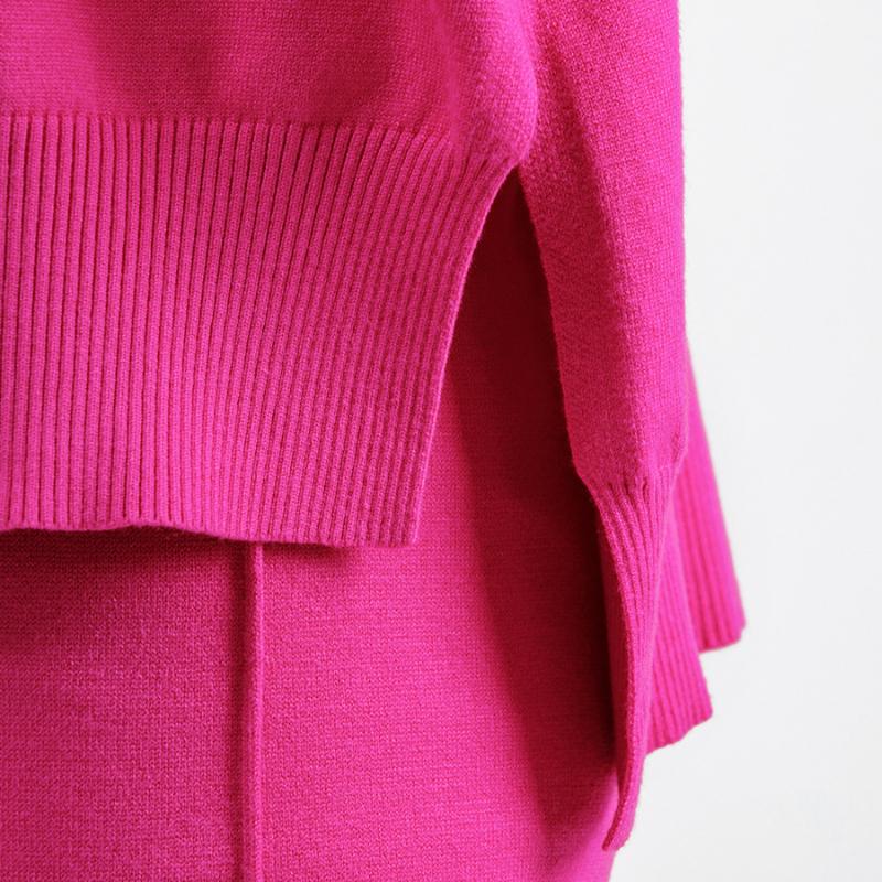 كنزة محبوكة طقمين ملابس نسائية خريف وشتاء جديد فضفاضة كاجوال بنطال واسع الساق شبكة حمراء مزاج ملابس ضيقة تناسب الكل