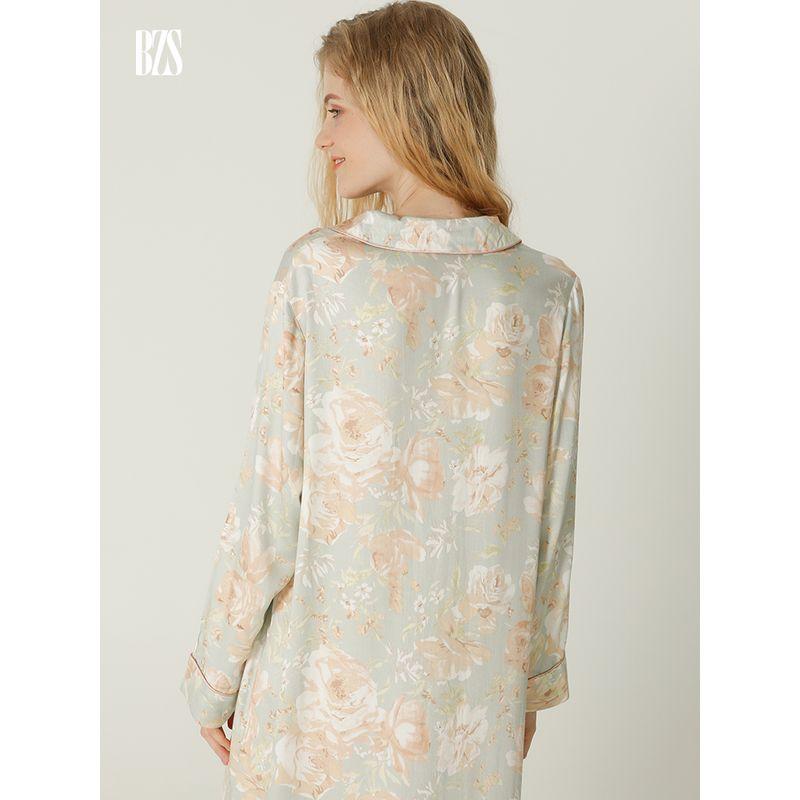 2024 Summer New French style V-neck Sweet Print Tribute Satin Cotton Silk Comfortable Home Wear Pajamas Women's Long-Sleeved Nightdress