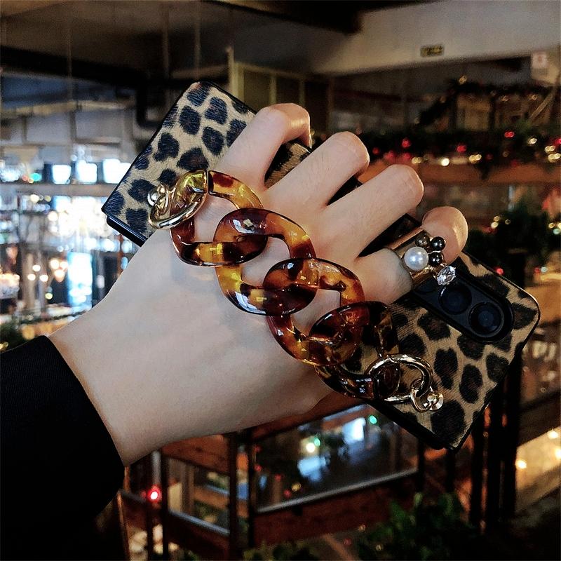 Luxus Leopard Print Pu Leder Telefon Fall Für Samsung Galaxy Z Fold 4 3 5g Abdeckung Mit Handgelenk Strap für Frau Mädchen