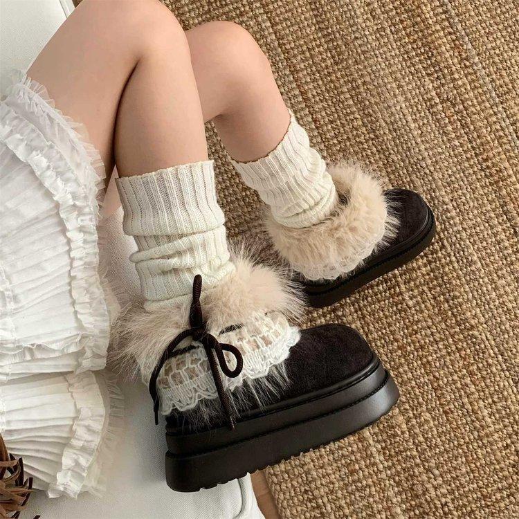 Retro snow boots cotton boots thick-soled fluffy piled thickened warm big cotton shoes