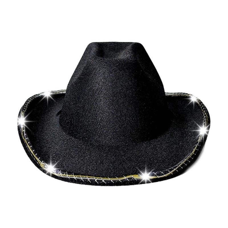 

Glitter Embellished Light Up Hat Cosplay Caps Headwear LED For Night Parties Outdoor Event Costume Accessories чорний