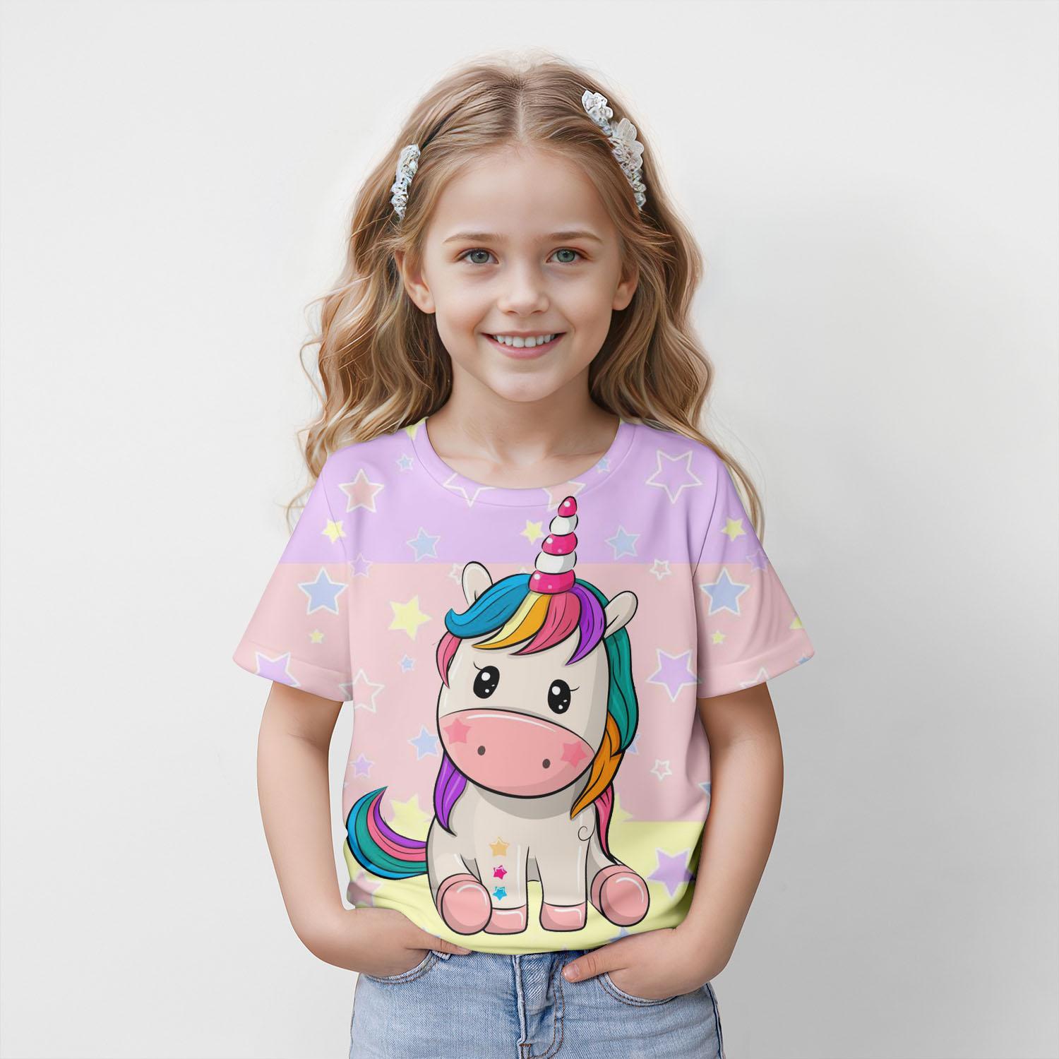 

Одяг для дівчаток Дитяча футболка з коротким рукавом Милий 3D-принт з мультфільмами Дитячий літній одяг Рожевий повсякденний дитячий одяг для дівчаток 120