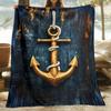 Golden Anchor On Rustic Wooden Background Flannel Blanket Vintage Nautical Style Soft for Mens Bedroom or Boat Cabin Decor