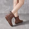 Johnature Handmade Sewing Genuine Leather Women's Boots Retro Warm Plush Flat Mid-calf Boots