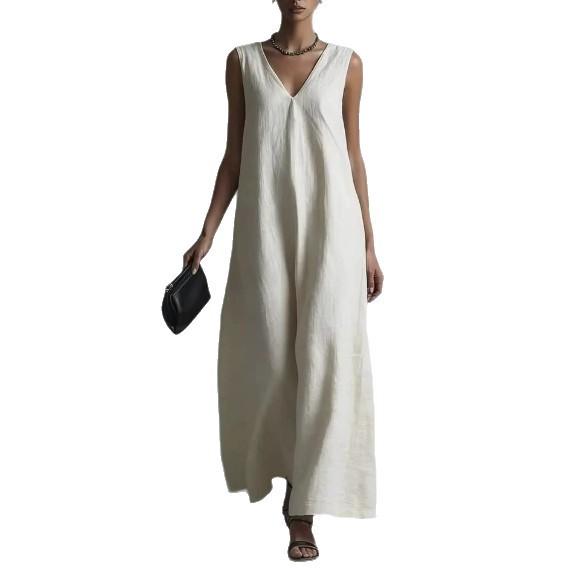 European and American Spring and Summer New Casual Temperament V-neck Fashion Sleeveless Cotton Dress Women's Summer