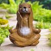 Wooden Meditation Dog Statue Hand Carved Sitting Pose Decorative Figurine for Home Office Desk Shelf Display