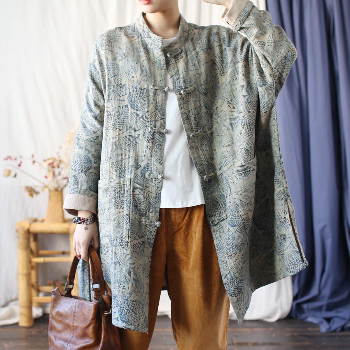 

Johnature Женские винтажные пальто с цветочным принтом и пуговицами, весенние, с карманами, свободные, с рукавами летучая мышь, пальто в китайском стиле One Size