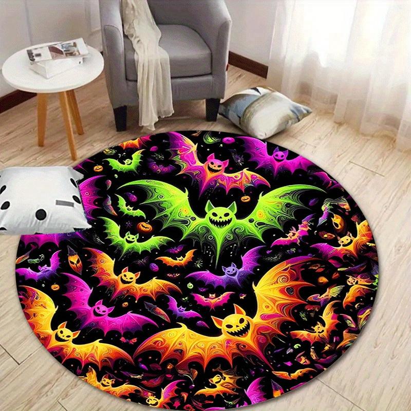 

1pc Soft, Absorbent & Non-Slip Scary Bat Round Rug, Perfect for Entryway, Living Room, Bedroom Decor, Machine Washable Flannel Memory Foam M 80cm by 80cm