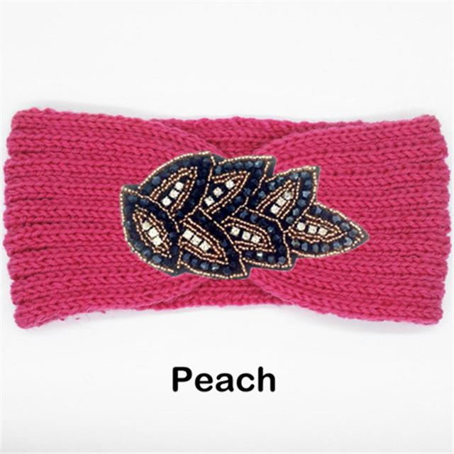 Women Rinestone Winter Headband Warmer Ear Knitted Wool Head Bands Turban Head Wrap Girl Bead Hairband Headwear Hair Accessories