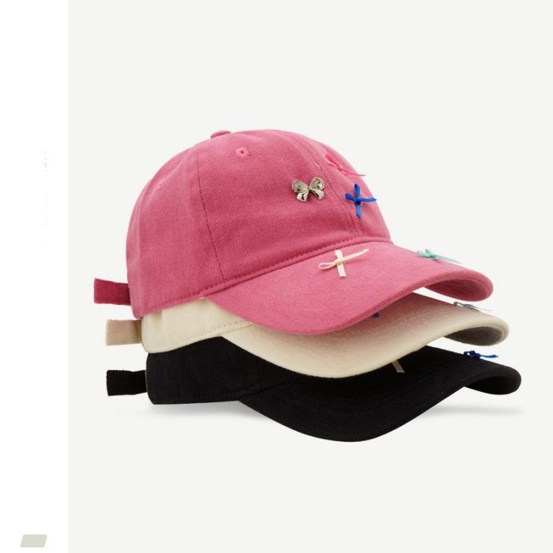 Spring Soft Top Bow Cap Children's Versatile Washed Cotton Baseball Cap Moisture Sunscreen