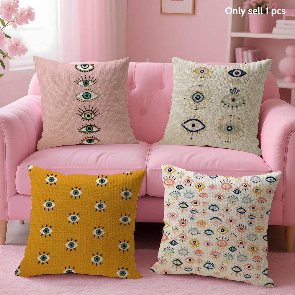 Mystic Eyes Cushion Cover Natural Linen Organic Fabric DoubleSided Printing Sofa Home Decor Gift Pillow Case