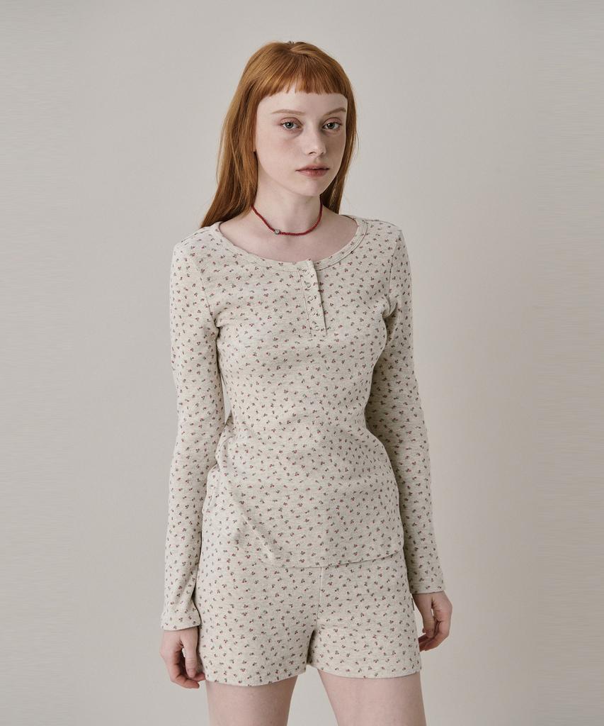 JUNEJUNE SPACE Patterned Henry Neck T-Shirt_Melange