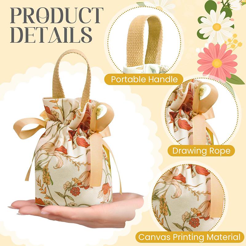 1Pc Wedding Candy Bag Flower Handheld Candy Bags Wedding Goodie Packing Bags Portable Floral Drawstring Candy Storage Bag