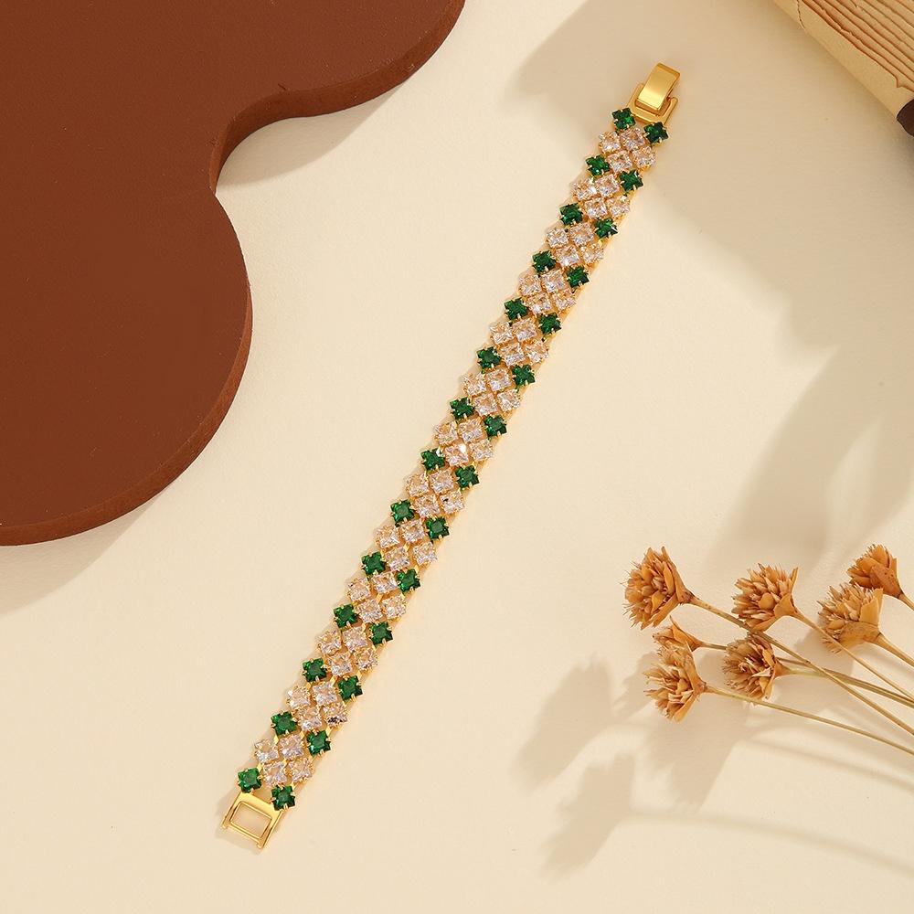 Charm Female White Red Black Green Blue Zircon Stone Square Bracelet Gold Color Wedding Jewelry For Women