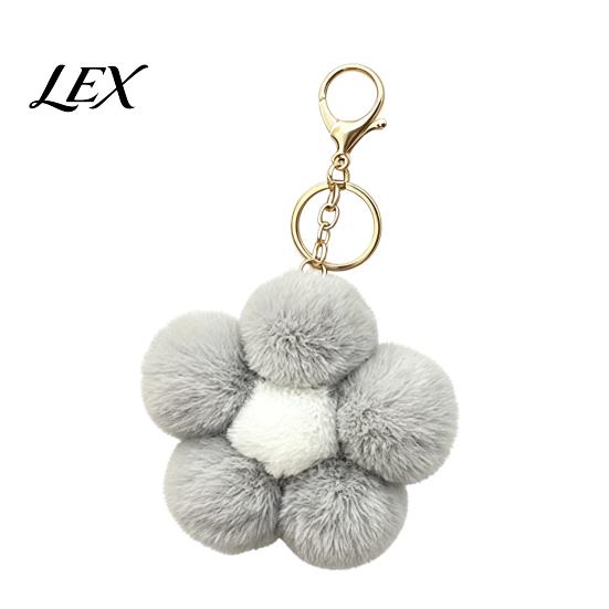 Women Bag Charm Plush Flower Keychain for Handbags, Five-petal Charm, Fluffy Backpack Hanging Accessory Soft