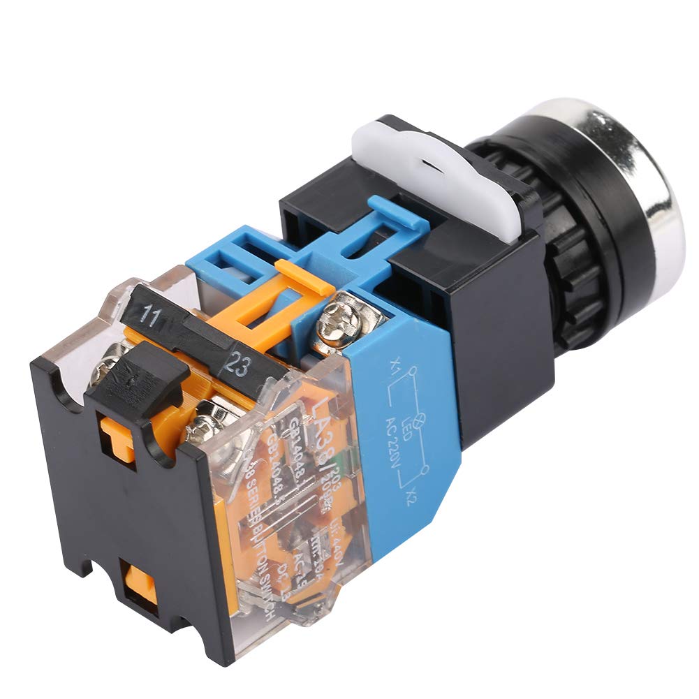 LA38-11DS Self-Locking Red Push Button Switch, 220V/380V 22mm Industrial Switches with LED Light