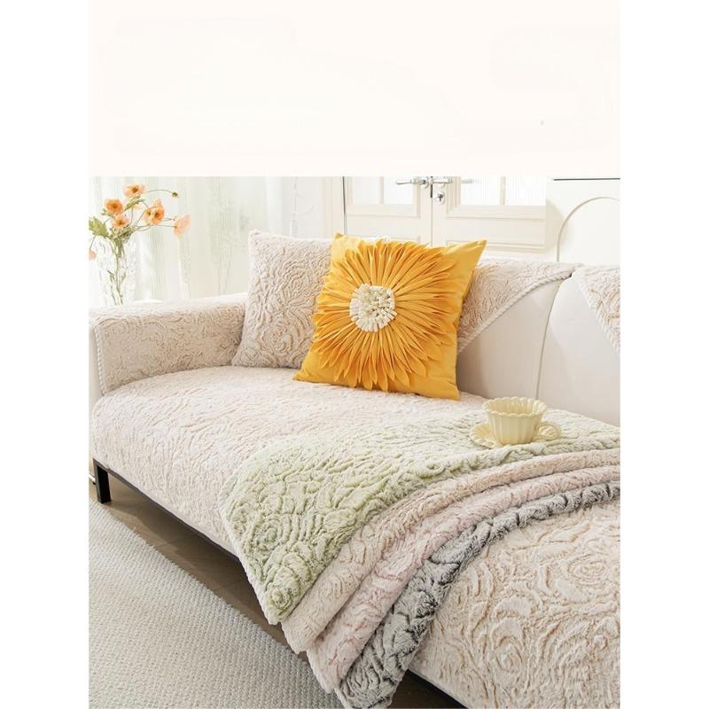 Winter Thickened Embossed Velvet Sofa Cushion Non-Slip Seat Cushions High-End Leather Sofa Cover Backrest Cover Cloth