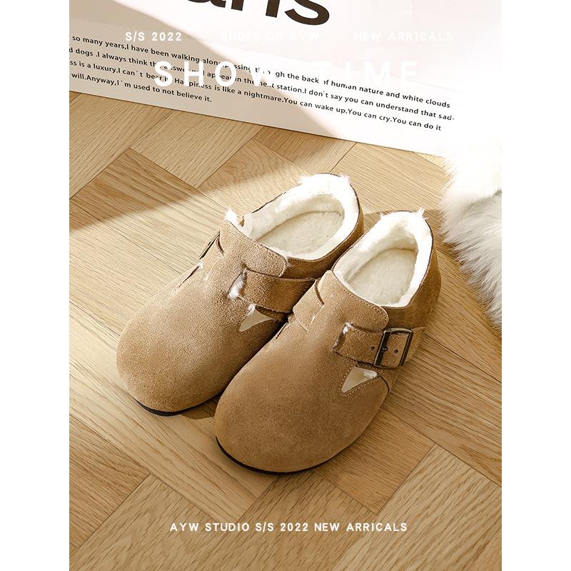 Boken Shoes with Wool and Thickened Leather Fur Shoes To Wear Outside 2025 Winter Big Head Shoes Retro Japanese Shit-feeling Cotton Shoes