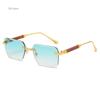 Fashion Rectangle Rimless Sunglasses for Women Square Vintage Luxury Design Retro Wooden Frame Gradient UV400 Sun Glasses