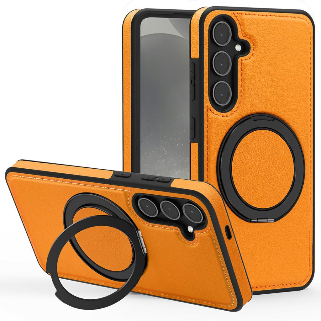 For Samsung Galaxy S25 Case with Ring Kickstand Magnetic Case PU Leather Back Cover