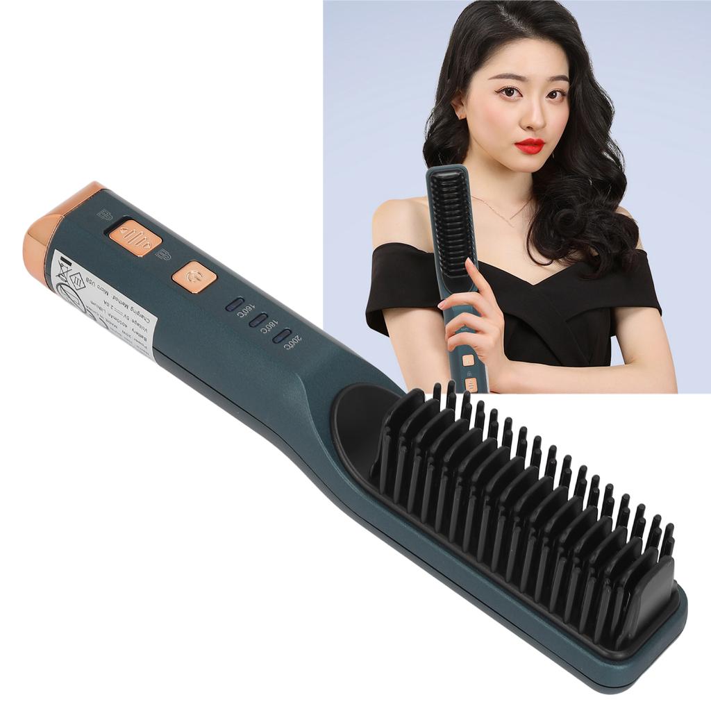Cordless Hair Straightener Brush 3 Temperature Levels Quick Heating Prevents Scald USB Portable Hair Straightening Comb