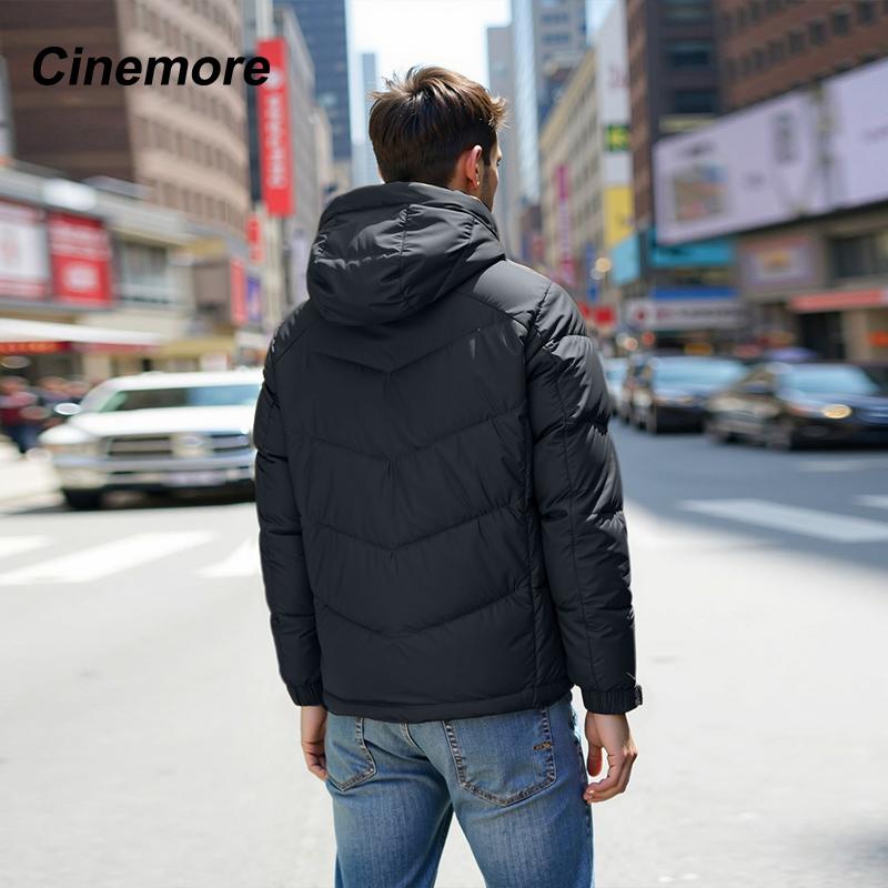 Cinemore 2025 Winter Coat Men's Down Jacket with Pockets, Warm, Drawstring, Hooded, Short Parka Men's 8006
