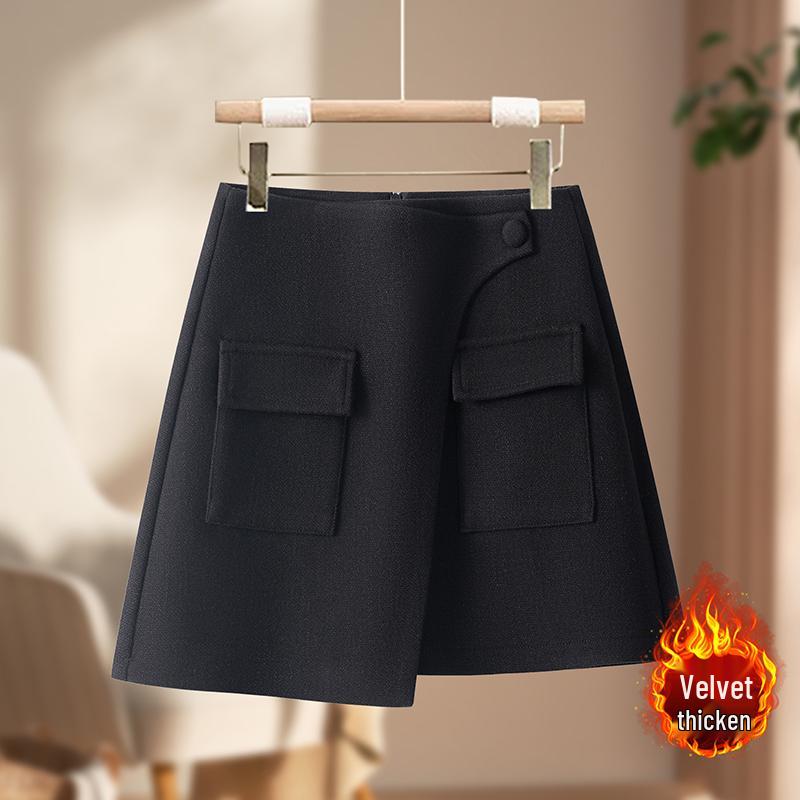 

Irregular Woolen High-Waisted A-Line Women s Skirt - Elegant Autumn/Winter 2026 Hip-Hugging Design 3XL (suggested 133-142 jin) чорний