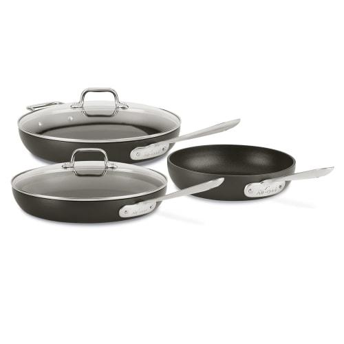 All-Clad HA1 Hard Anodized Nonstick Frying Pan Set - 3-Piece Cookware Set: 8-Inch, 10-Inch, and 12-Inch Skillets with Lids, Induction Safe, Oven Safe