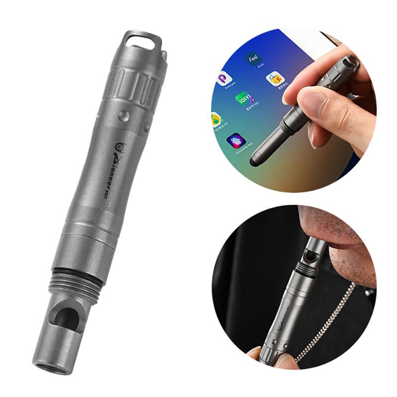 Ballpoint Pen Touch Screen Pen With Whistle Function 3.19" Spiral Pen Cap Design Titanium Edc Pocket Pen