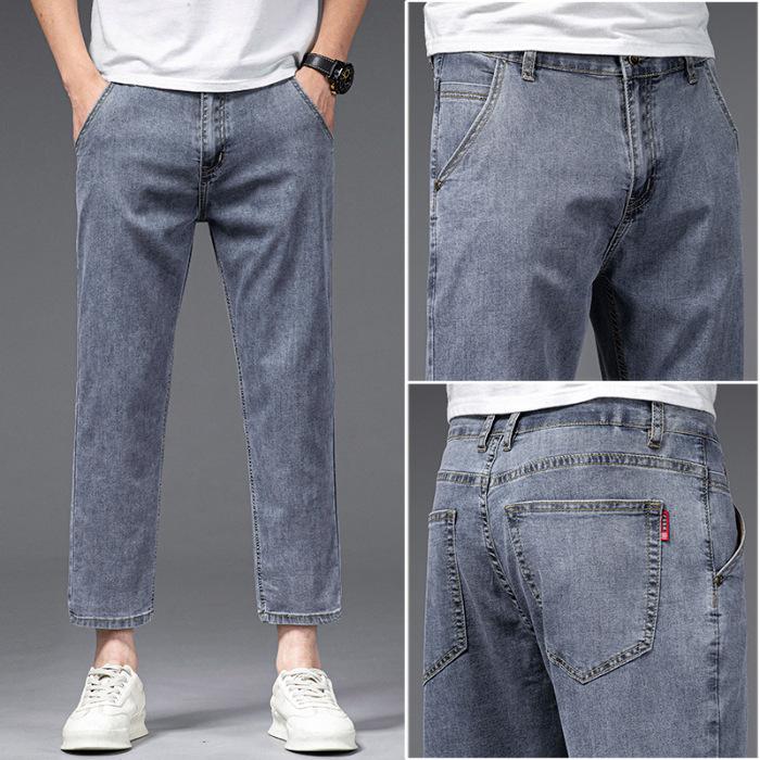 Summer eight-point jeans men's thin Tencel cotton loose straight high-end soft and comfortable casual nine-point pants