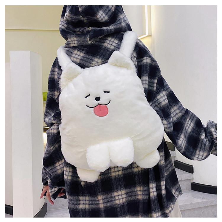 White Plush Dog Girl Backpack With Zipper Closure For Daily Use And Cute Style
